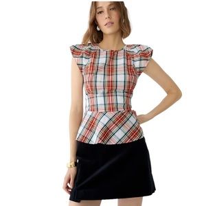 NWT J.Crew Cap-sleeve peplum top in Snowy Stewart tartan